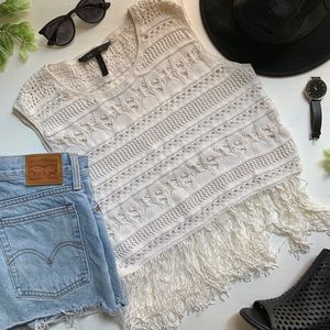 BCBG Beige tasseled mini crop.